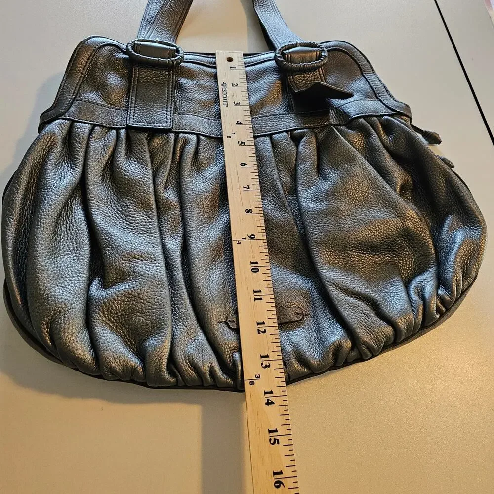 Cole Haan Metallic Silver Pewter Leather Satchel Shoulder Bag